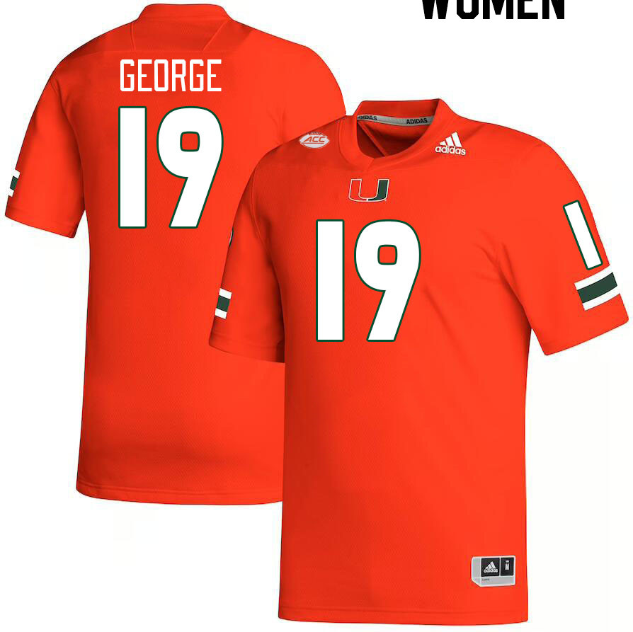 Women #19 Jayden George Miami Hurricanes College Football Jerseys Stitched-Orange - Click Image to Close